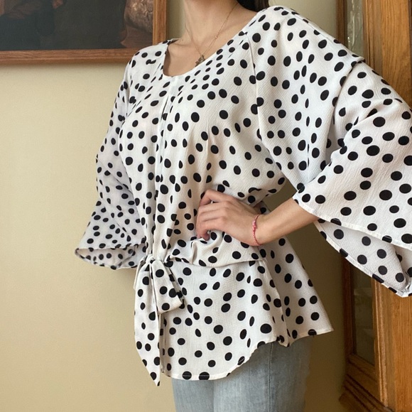 White and Black Polka Dot Long Sleeve - Picture 2 of 3